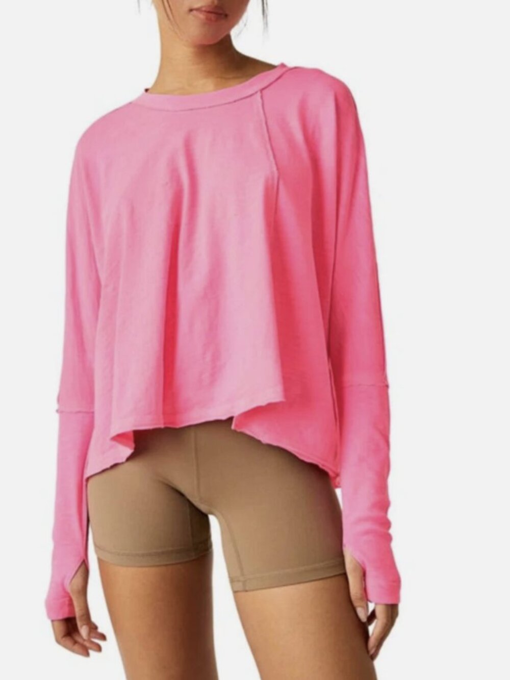 Free People Movement Hot Pink Hi-Low Long Sleeve Cotton Ten Laps Top
